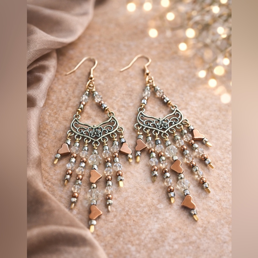 ✨ Handmade One-of-a-Kind Mixed Metal Chandelier Earrings Crystal & Beaded Wire ✨